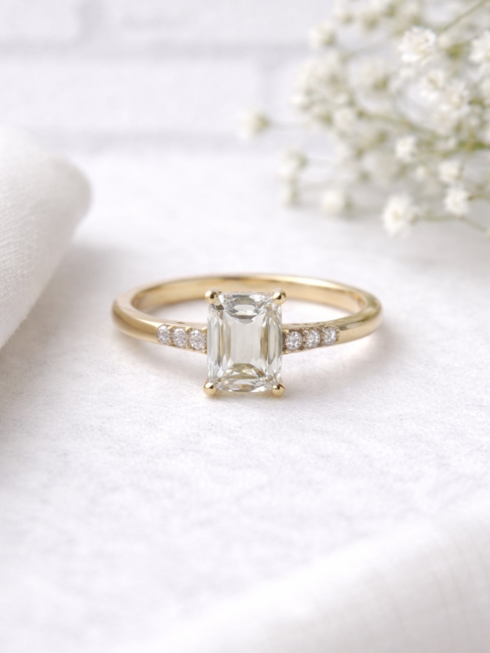 10K Gold Emerald-Cut Beryl and Diamond Accent Ring - Yellow Size 7 - Picture 2 of 3
